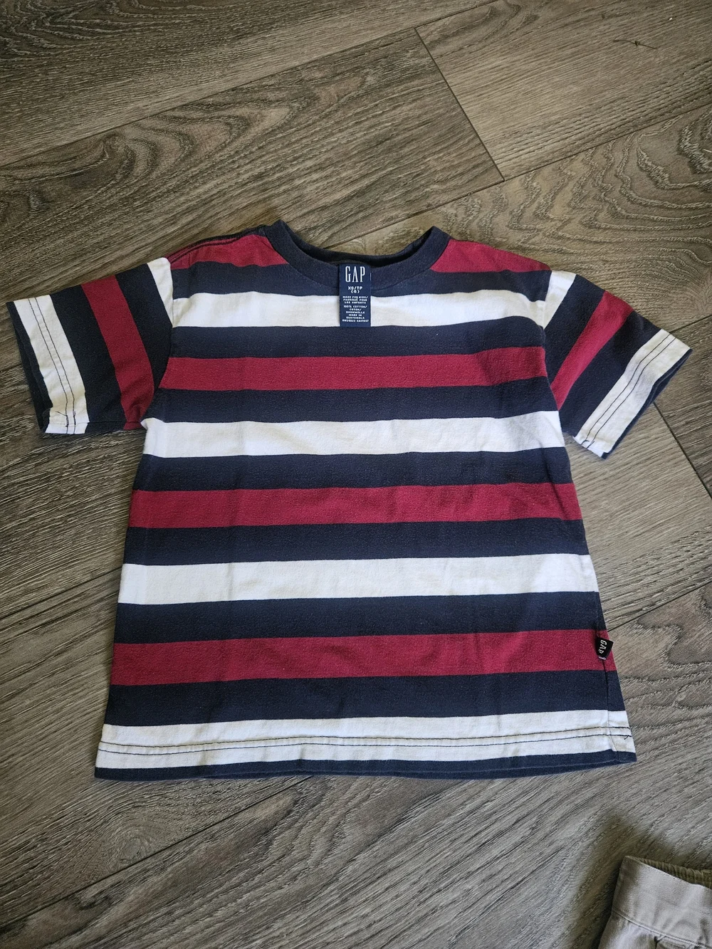 GAP Boys Striped Tee & Khaki Cargo Shorts Set - Navy/Red/Cream